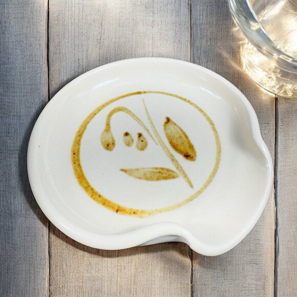 Vintage Hand Made Stoneware Pottery Spoon Rest Dish Holder Artist Signed Dish - Picture 1 of 11